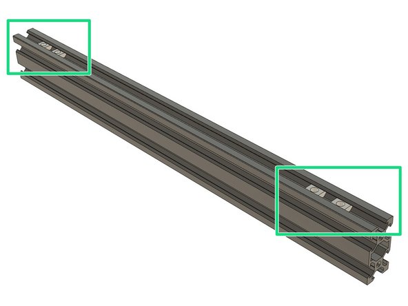 On the 20mm face of the extrusion, slide 2x t-nuts on each side (4x t-nuts in total).