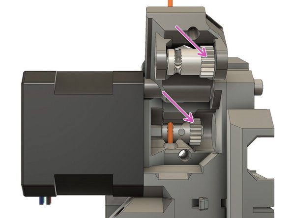 Center the filament on the drive teeth carefully, using the Bondtech set screw.