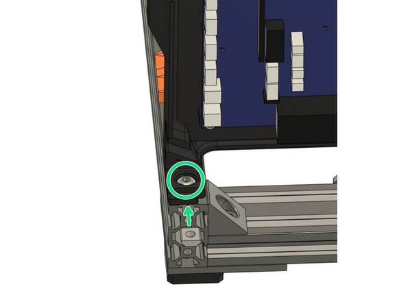 Insert a t-nut and M5x8mm screw in the on the back extrusion as shown in the picture.