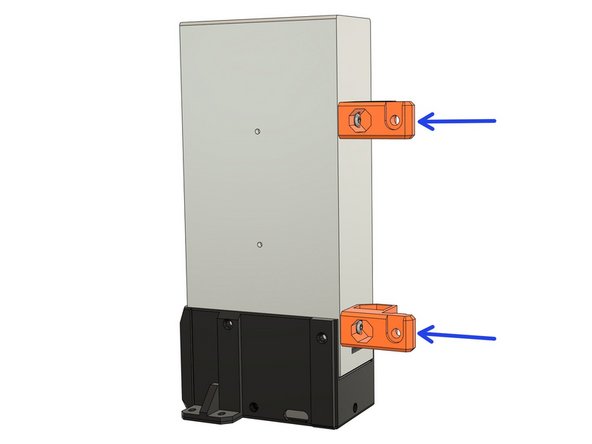 Attach the psu_upper_mounts to the silver PSU body. Fully tighten the M4 screws, ensuring that the PSU mounts are properly positioned and aligned .