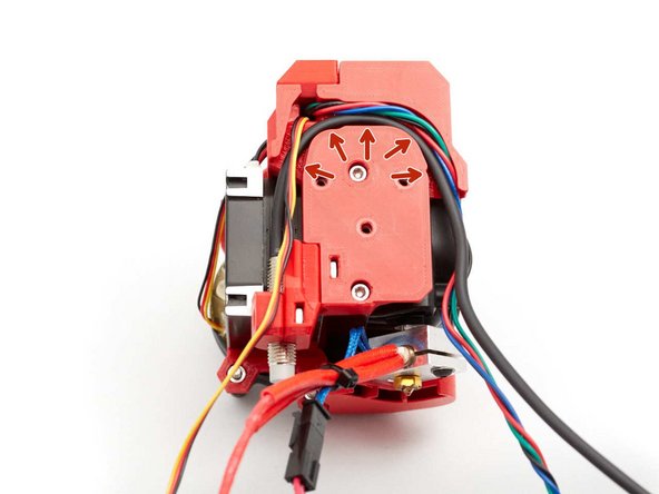 Route the stepper motor, nozzle fan and PINDA as shown in the second image. Make sure to not pinch any wires