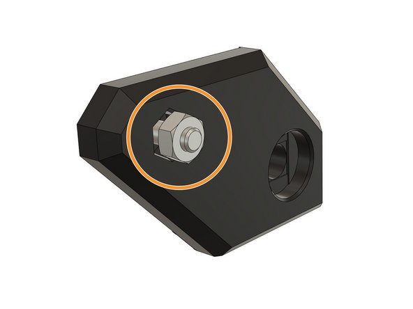 From the other side, thread on an M3 hex nut and tighten the screw until the nut is fully seated in the part .