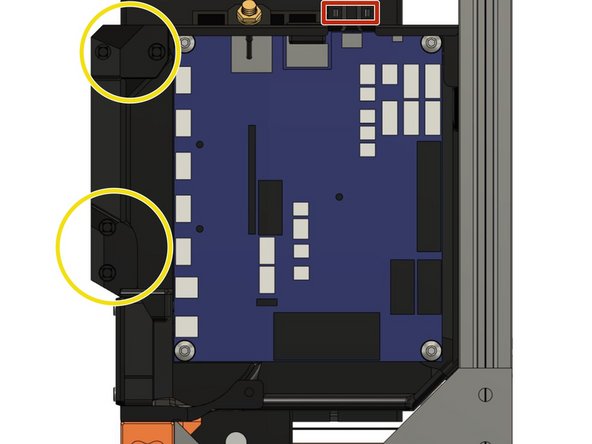 The heated bed wire bundle will be entering the case on the bottom left opening.