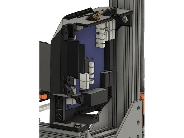 Insert a T-nut in the top slot of the extrusion and attach it to the screw we have just inserted. Do not tighten the screw yet.