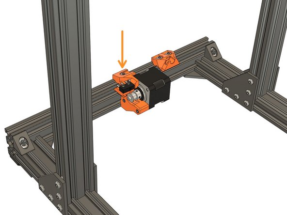 Install the y_motor_mount on the extrusions in the back. Do not fully tighten the screws. We will set the position in Step 19.