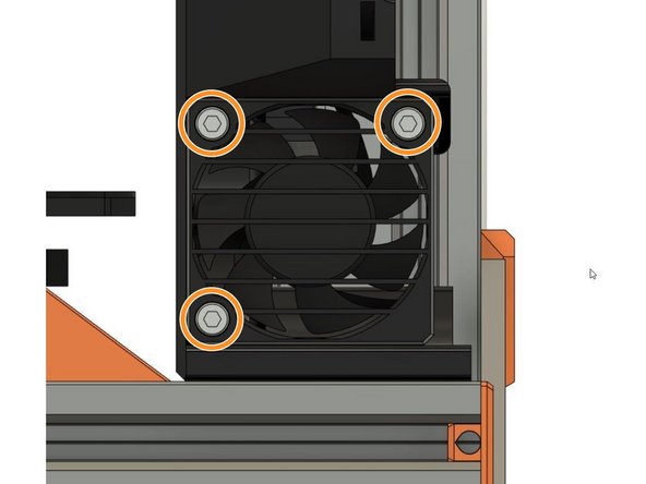 Attach the Noctua fan and the board_fan_grill to the case with 3x M3x14mm screws.