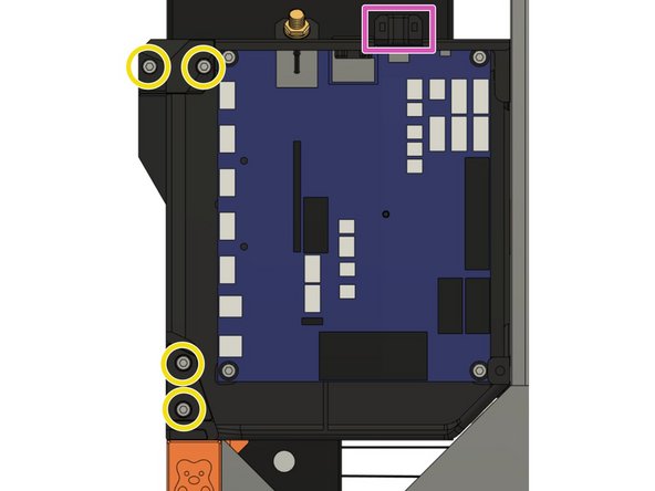 With a zip tie, secure the X-axis motor cable and its sleeve to the top right of the cover