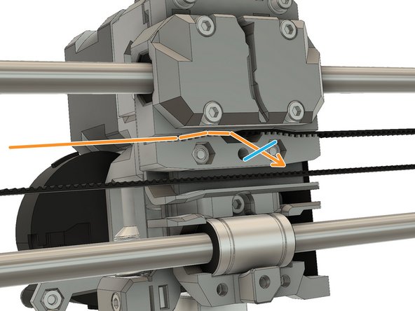 Continue to route the belt around the idler of the x_end_idler_tensioner and go back in the direction of the x_carriage.