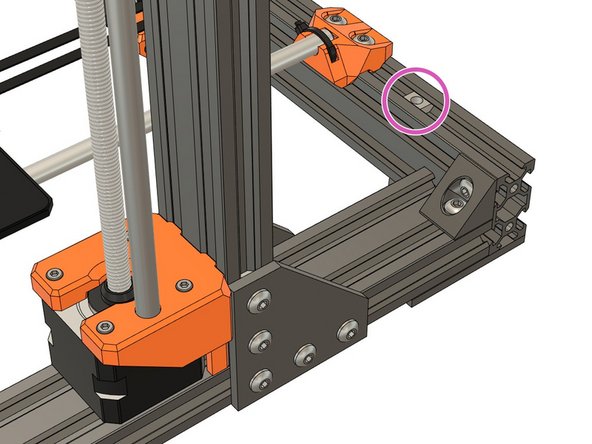 Slide 1x t-nut into the top channel of the rear extrusion, from the right side of the frame.