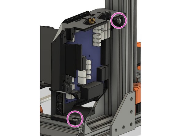 Insert a T-nut in the top slot of the extrusion and attach it to the screw we have just inserted. Do not tighten the screw yet.