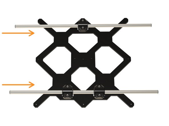 Gently insert 2x Y axis smooth rods (330mm long).