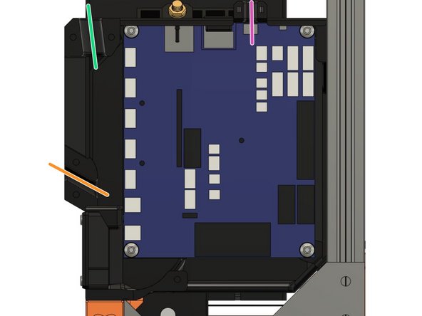 The extruder wire bundle will be entering the case on the top left opening.
