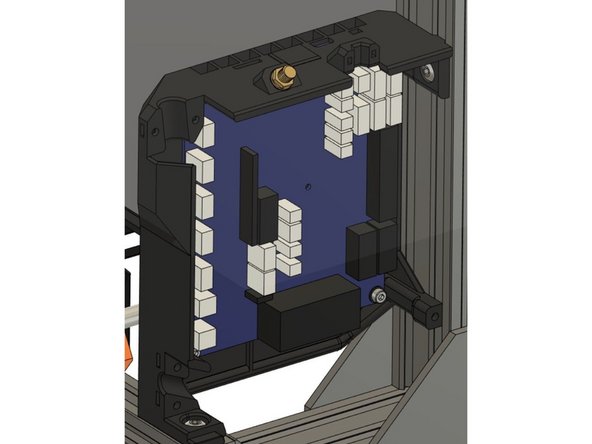 Insert a t-nut in the top slot of the extrusion and attach it to the screw we have just inserted. Do not tighten the screw yet.