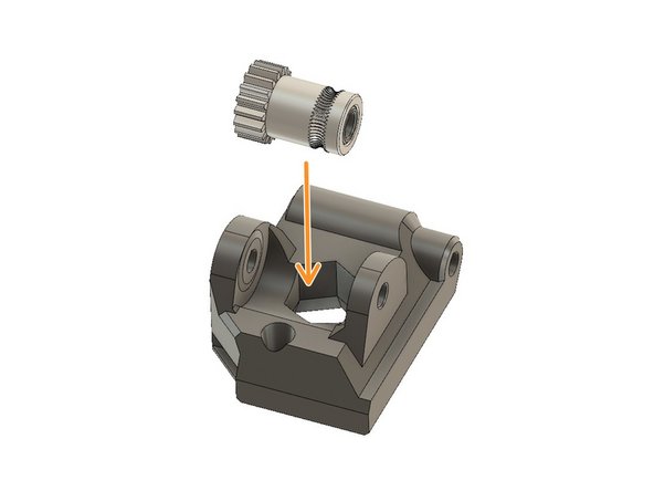 Place the idler gear into the extruder_idler. Note the orientation of the teeth.