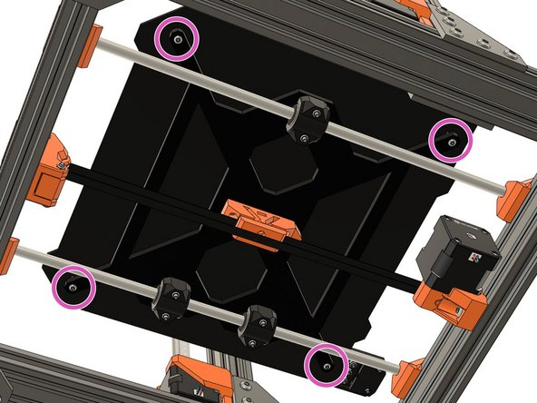 Be careful with the extruder during this step, it will slide when you rotate the printer to access screws under the heated bed.