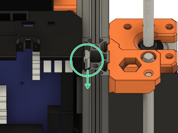 Slide the T-nut into the outside slot on the backside of the left Z extrusion.