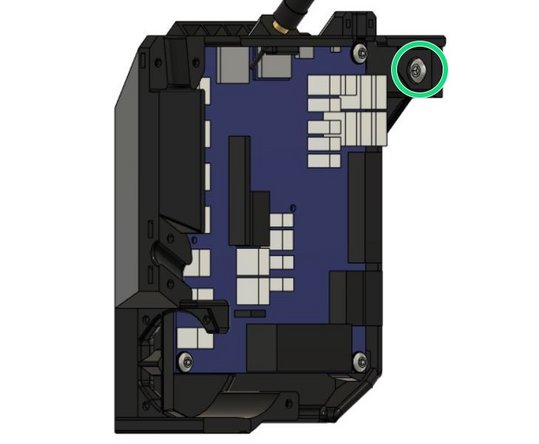 Insert a M5x8mm screw into the pocket on the top of the case. We will use this screw to secure the case to the Z extrusion on the frame.