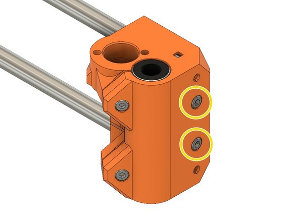 Secure it with two M3x18 screws. Don't tighten the screws, only engage them.