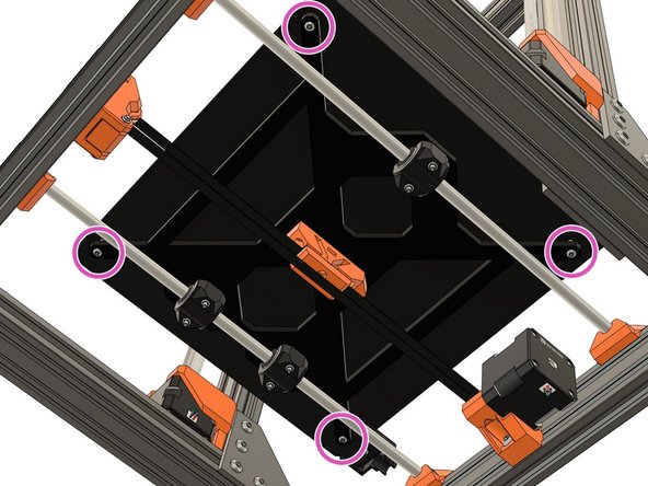 Be careful with the extruder during this step, it will slide when you rotate the printer to access screws under the heated bed.