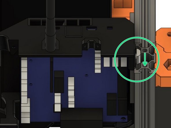 Slide the T-nut into the outside slot on the backside of the left Z extrusion.