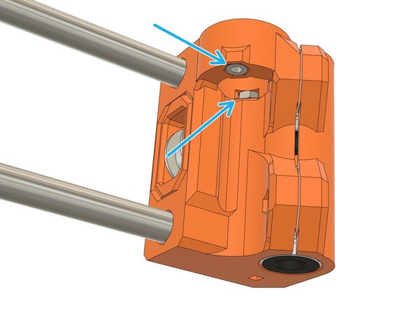 Insert two M3 hex nuts in the dedicated pockets of x_end_idler.