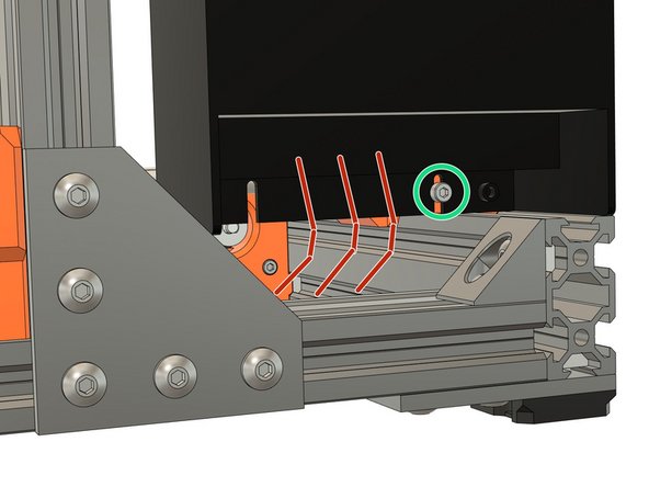 Take an extra M3x10 (reused from your Original Prusa) screw and secure the PSU to the psu_lower_mount. Do not tighten fully yet.
