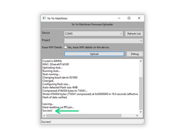 If you receive an error, please make sure you have selected the correct device in the Firmware Uploader, and that you have pressed the 'BOOT' button as described above.