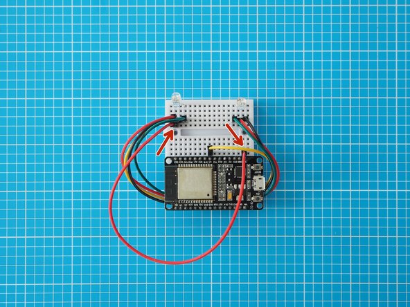 Add a wire in line with the LED's centre left leg (VDD) and connect that to the ESP32 3v3 pin. This LED leg is the shorter leg of the middle legs.