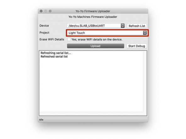 Use the 'project' drop-down menu to select which device you are making.