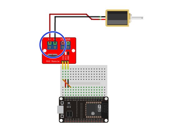 Using a jumper wire, connect the MOSFET module's VIN terminal to the breadboard socket the lines up with ESP32S's VIN pin.