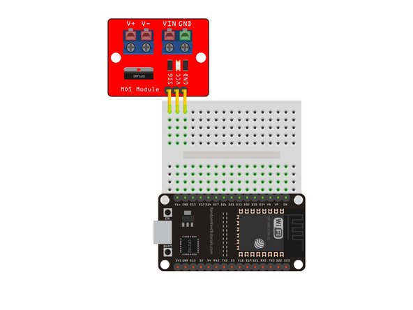 Use 3 male to male jumper wires to plug the MOSFET module into the ESP32S as pictured.
