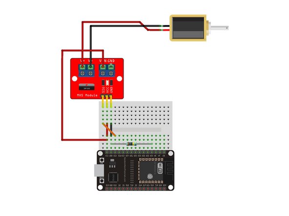 Connect the piezo sensor's red wire to pin D34 on the breadboard.