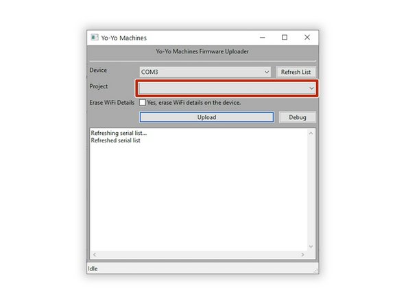 Use the 'project' drop-down menu to select which device you are making.