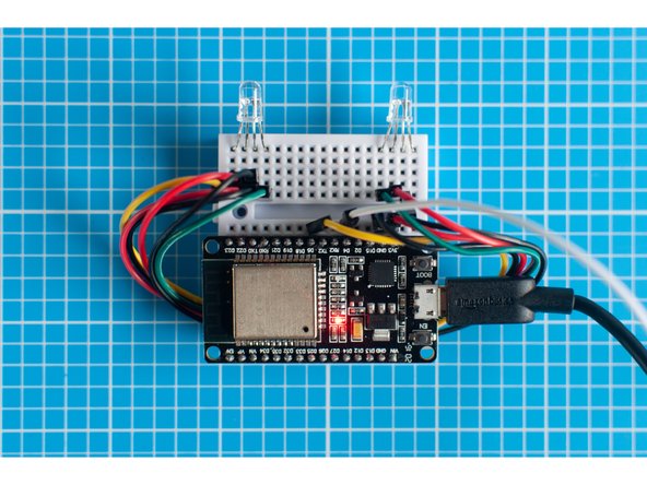 This step is optional, but the red power LED on the ESP32S board can seem quite bright in a darkened space and interfere with the main LED's. Covering this LED with a piece of Blu Tack or tape will eliminate the issue.