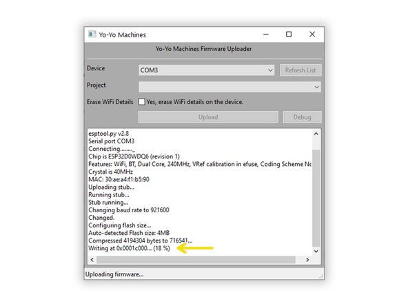 When prompted, hold the BOOT button on your board to set it to &quot;programming mode&quot;. You can let go of the button once you see the text &quot;Writing&quot; in the console text.