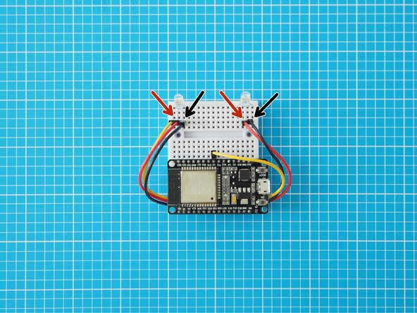 Next, wire the adjacent two pins (VDD and GND) to the equivalent pins on the other LED.