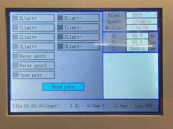The Diagnosis panel shows the status of all the inputs to the machine.
