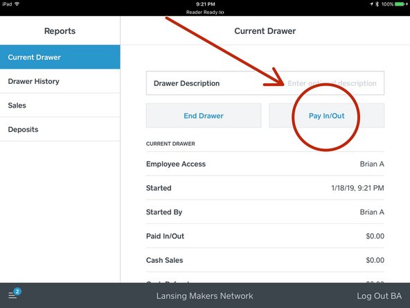 Tap &quot;Pay In/Out&quot;