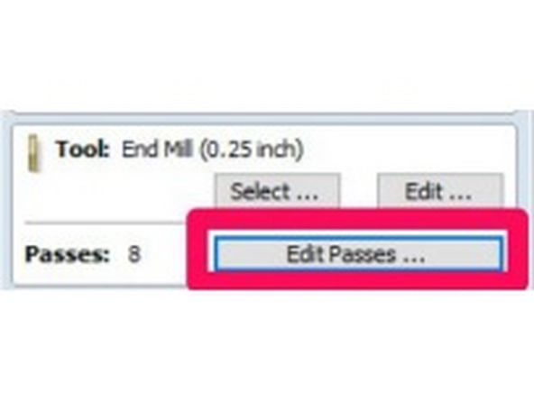 The number of passes should be automatically set based on  your cut depth and the pass depth set in the tool, but you can  click “Edit Passes” to make any changes needed to the number  or depth of passes.
