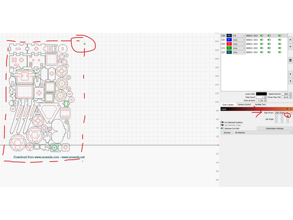 The origin determines how the laser cutter will reference your design to the actual material.