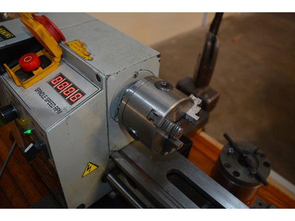 place round stock securely in the 3 jaw chuck, tightening with the chuck key