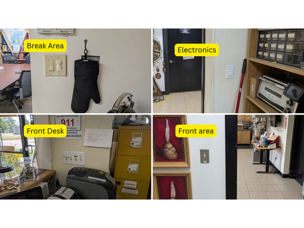 Turn on the (many) lights. See attached media for a collage of all the lights to turn on.