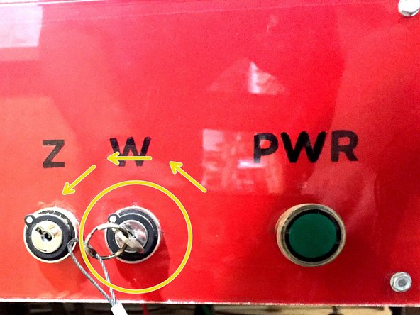 Turn the keyswitch on the front panel counter-clockwise to engage the spindle lockout.