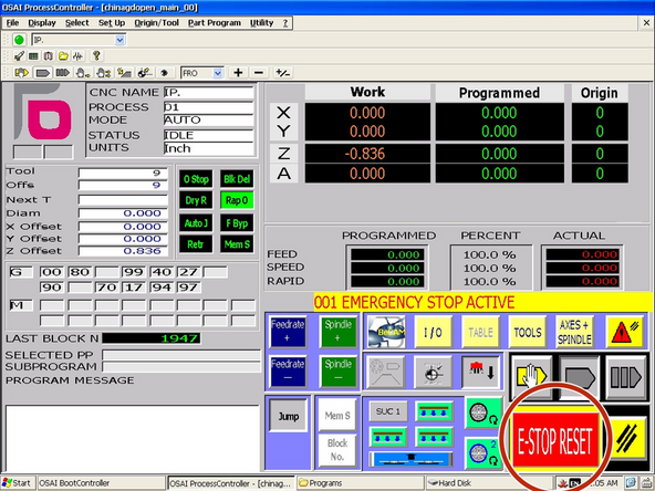 Click &quot;E-Stop Reset.&quot;