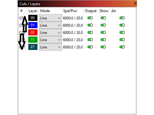 If your job has multiple “layers”, the layers will be cut in the order they are displayed in the work panel.