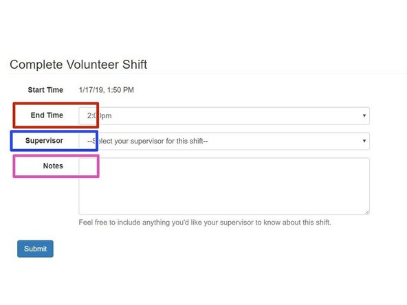 Select the end time for your shift.