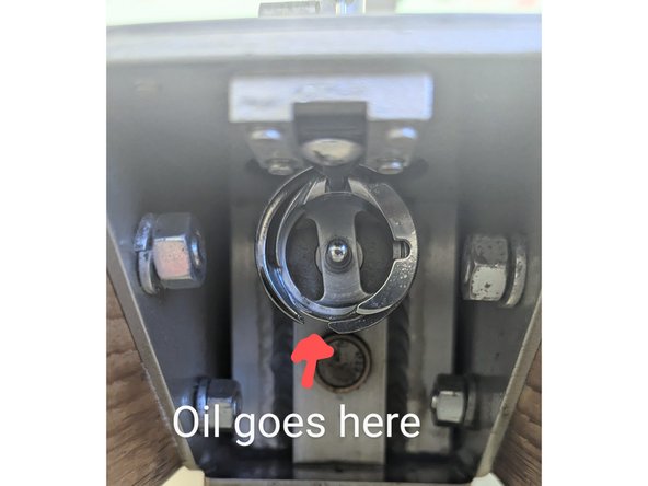 Brush out any lint from the bobbin assembly area. Spray out with WD40, then run the machine at low speed for 30 second to throw off excess.