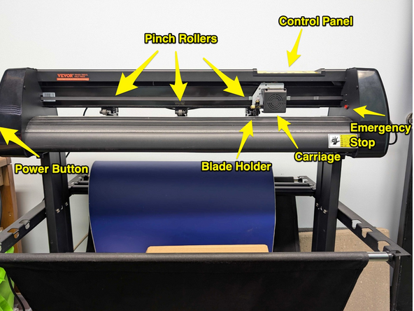 Pinch Roller Release Levers: Can be released by pressing down on the Release Levers. Pinch rollers should be adjusted so that one is positioned on each side of the vinyl /media to be cut and should only be lowered onto an area of the feed roller below that has traction (the rough area).