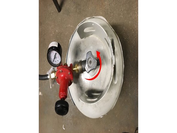 Turn on propane by turning the propane main valve counter clockwise 1/4 turn.