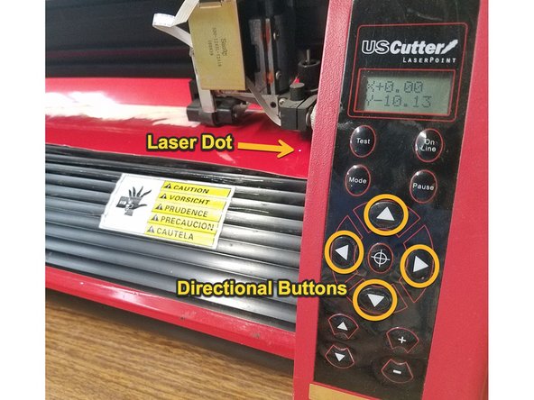 Using the directional buttons, feed the media forwards/backwards and the cutting head left and right until it's where you want to start cutting